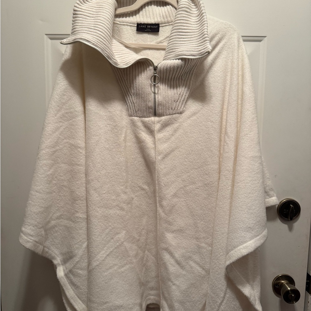Lane Bryant White Knit Poncho with Zipper